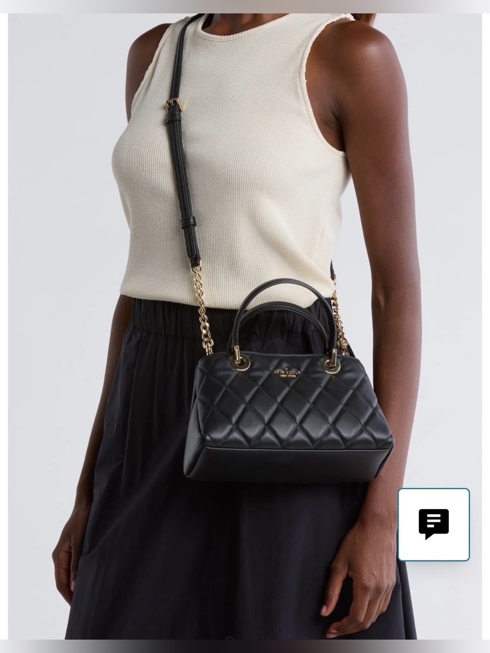 NWT kate spade Black Quilted Leather Crossbody Satchel with Gold Hardware